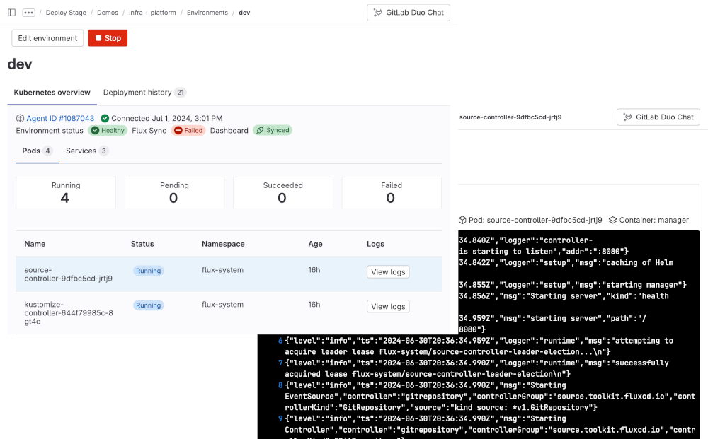 Kubernetes pod list and details view