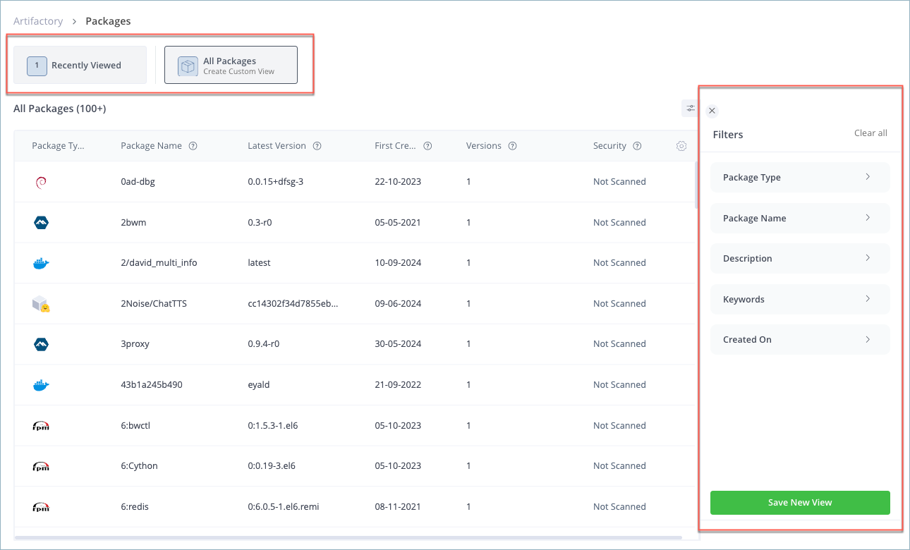 Packages user interface