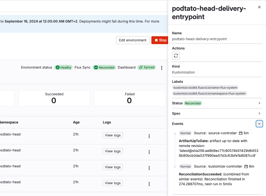 Real-time view on Kubernetes deployments