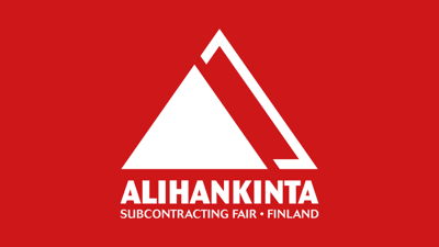 Alihankinta-messujen valkoinen logo punaisella taustalla.